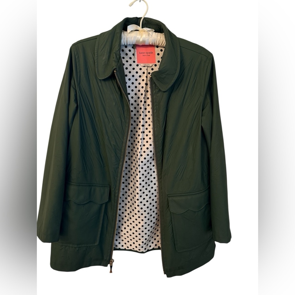 Kate Spade New York Olive Green Scallop Pocket Raincoat Size Small